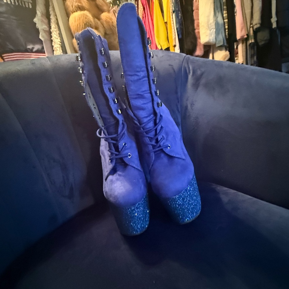 Blue Suede Platform Boots